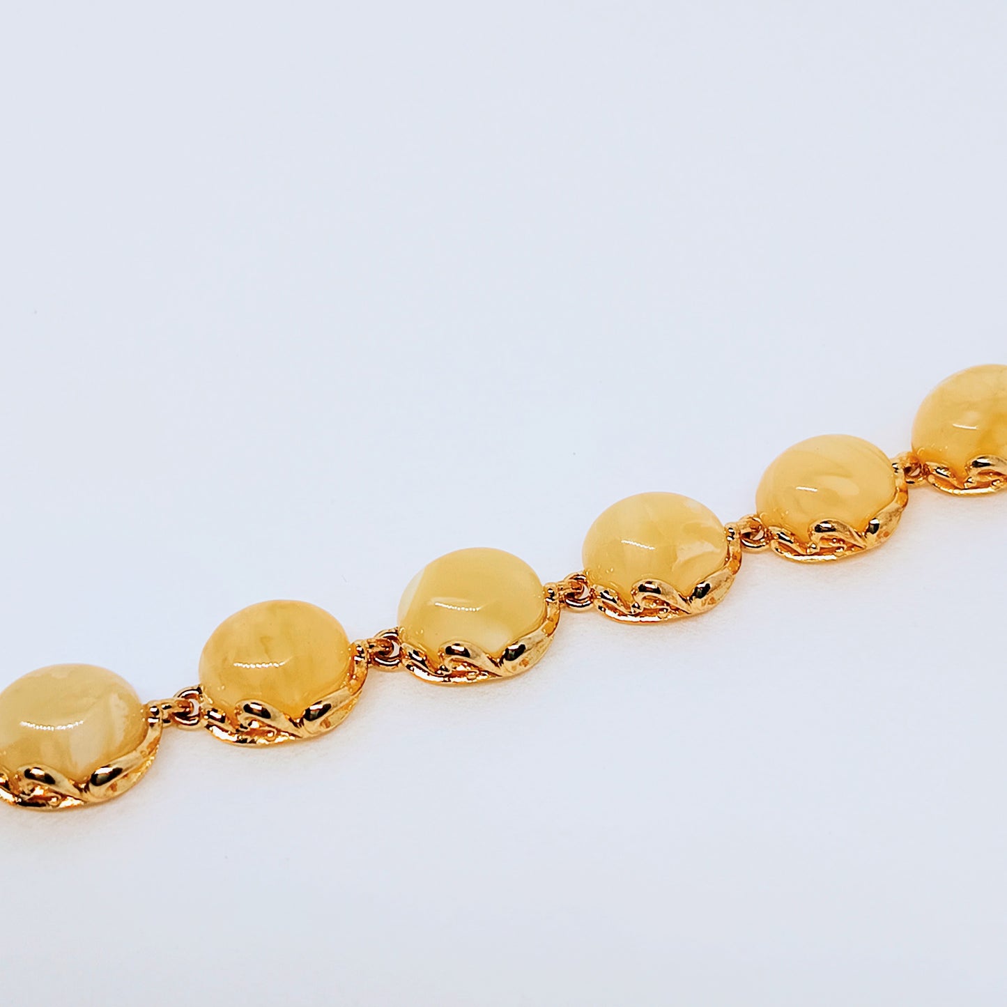 Weißes Bernsteinarmband, vergoldetes Sterlingsilber 925, Butterscotch