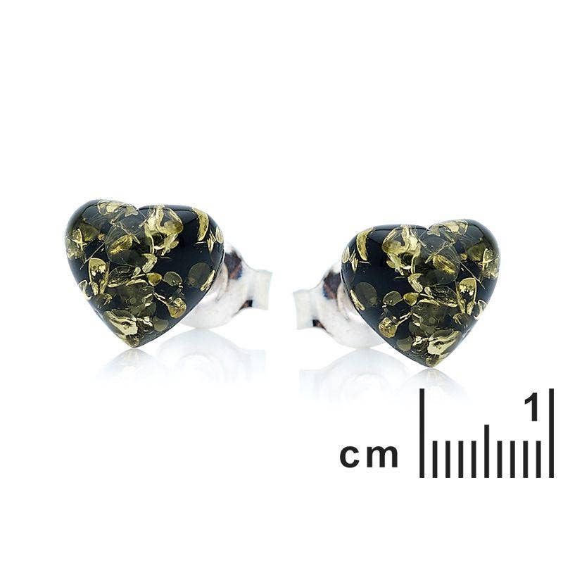 Herzohrringe mit natürlichem grünem Bernstein, Sterlingsilber