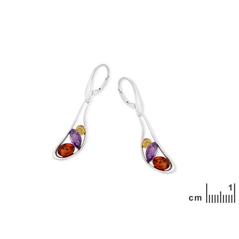 Ohrringe mit Amethyst und Bernstein, Sterlingsilber 925