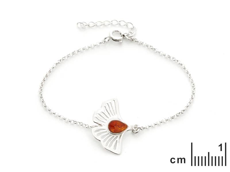 GINKGO- 925 SILBER Armband mit Bernstein