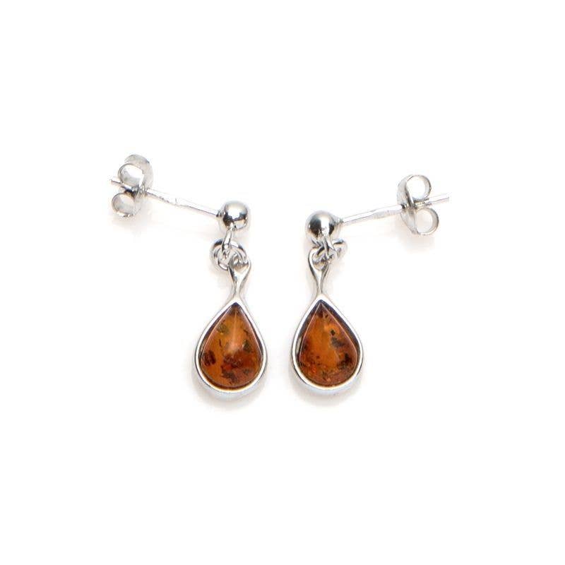 Cognac-Tropfenohrringe aus Bernstein, 925 Sterlingsilber