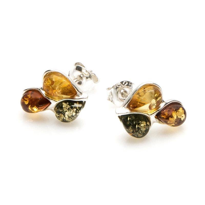 Multicolored drop earrings with amber leaves