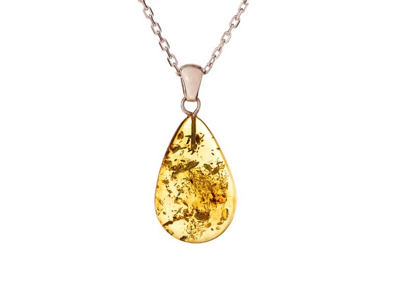 Cognac-Tropfenanhänger aus Bernstein, 925er Silber