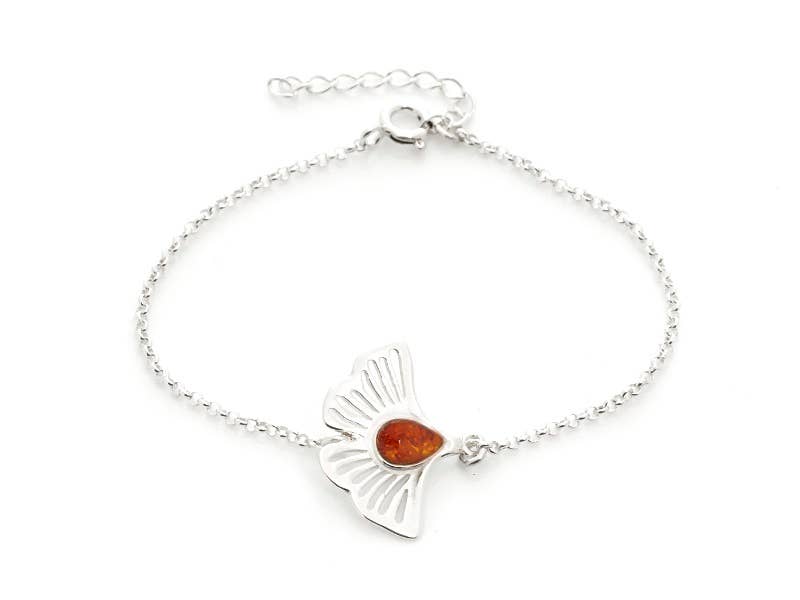 GINKGO- 925 SILBER Armband mit Bernstein