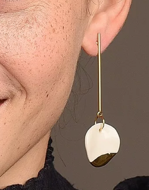 Circle Long Drop Earrings in White & Gold