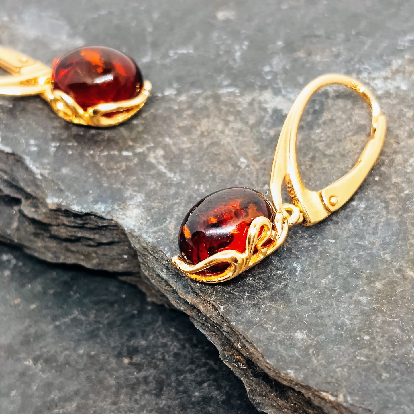 Bernsteinohrringe, cognac, vergoldetes 925 Silber