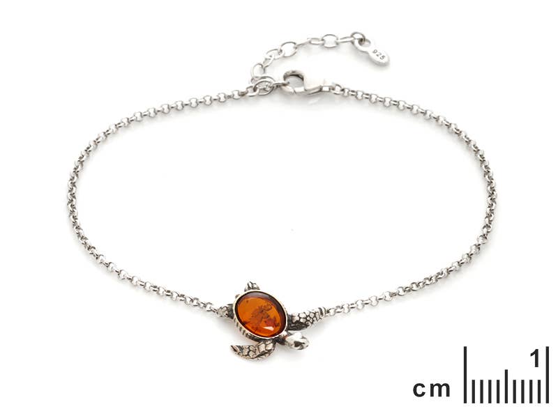 Turtle bracelet made of cognac amber, 925
