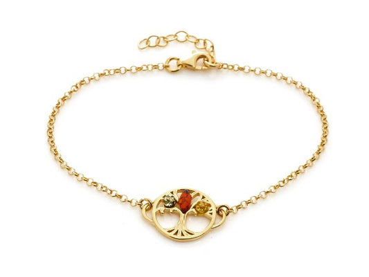 925 Silberarmband, vergoldet mit mehrfarbigem Bernstein
