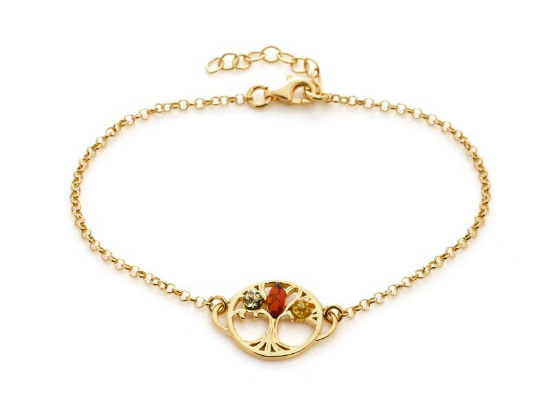925 Silberarmband, vergoldet mit mehrfarbigem Bernstein