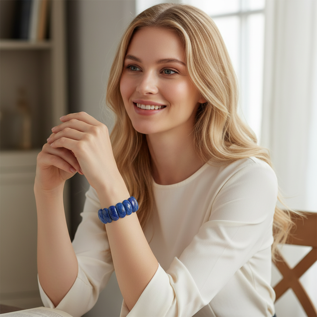 Blonde Frau mit blauem Armband - neue Perspektive