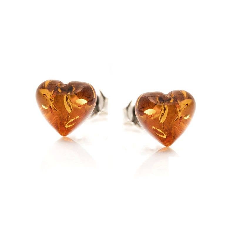 Herzohrringe mit natürlichem Cognac-Bernstein, Sterlingsilber 925