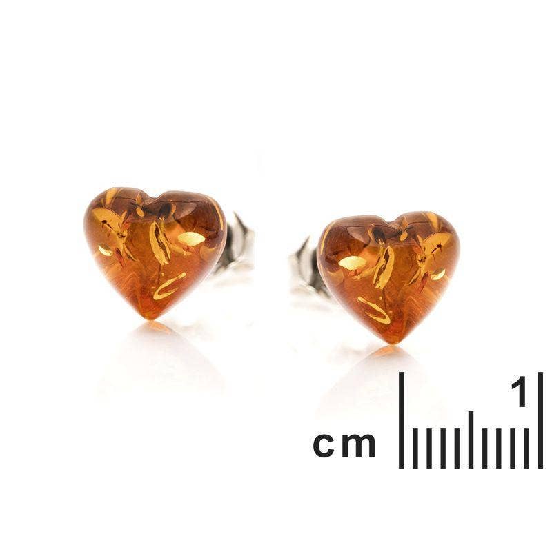 Herzohrringe mit natürlichem Cognac-Bernstein, Sterlingsilber 925