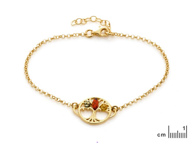 925 Silberarmband, vergoldet mit mehrfarbigem Bernstein