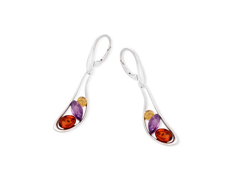 Ohrringe mit Amethyst und Bernstein, Sterlingsilber 925