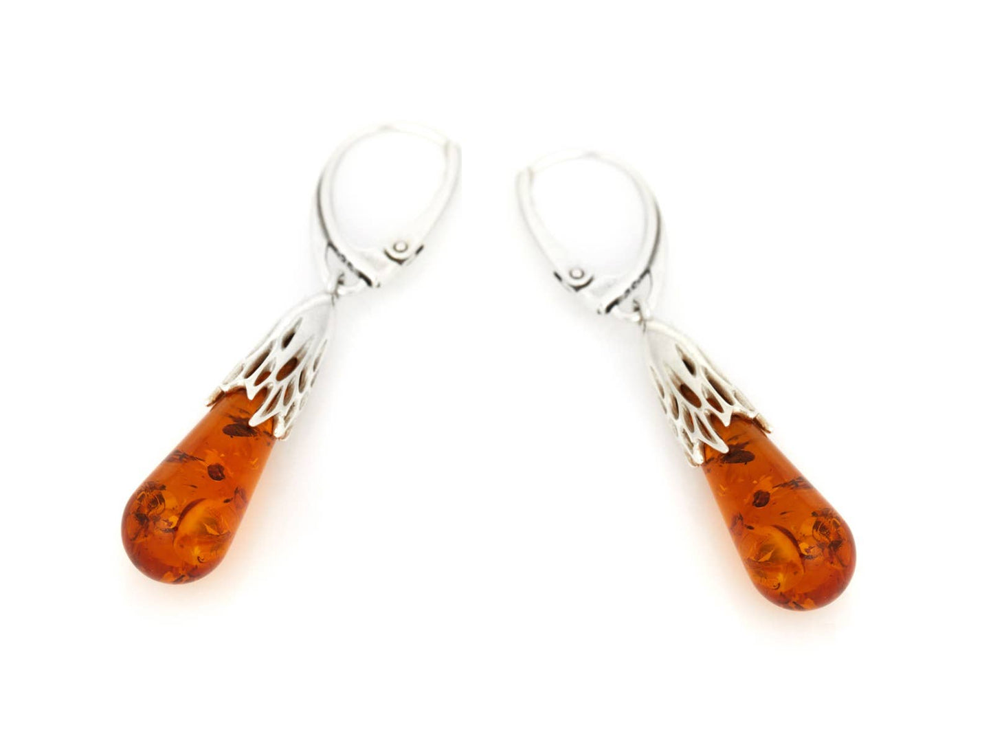 Ohrringe mit natürlichem Cognac-Bernstein, Sterlingsilber