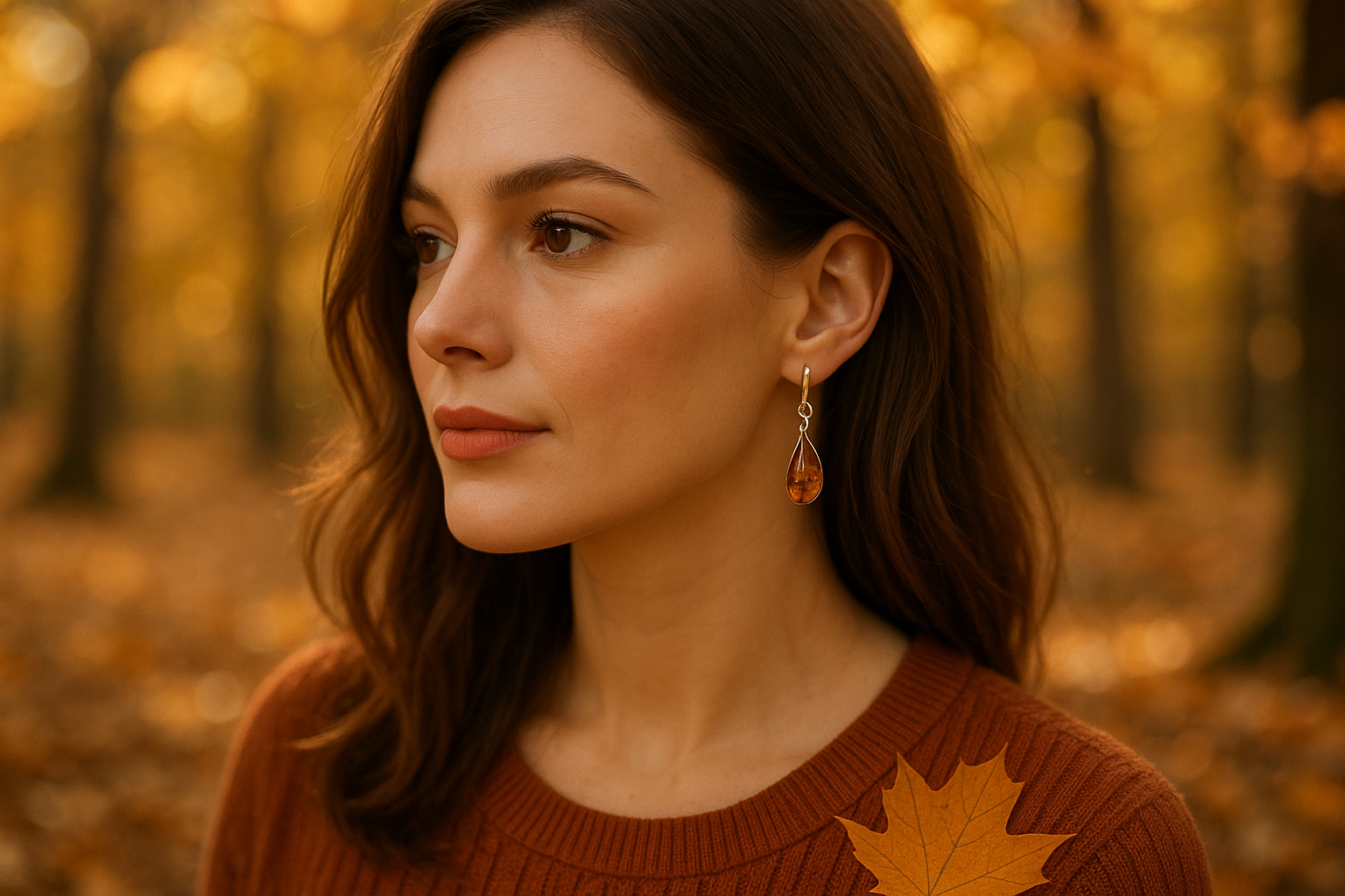 Herbstliches Bild mit Bernstein-Ohrringen