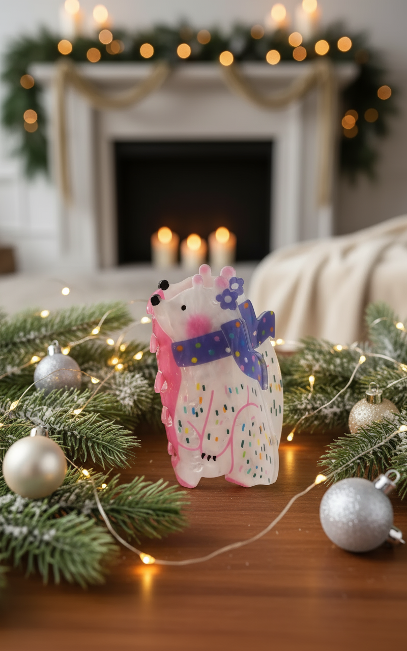 Weihnachtliches Produktbild für den handgefertigten Bären