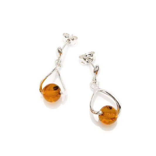Cognac-Kugelohrringe aus Bernstein, Sterlingsilber