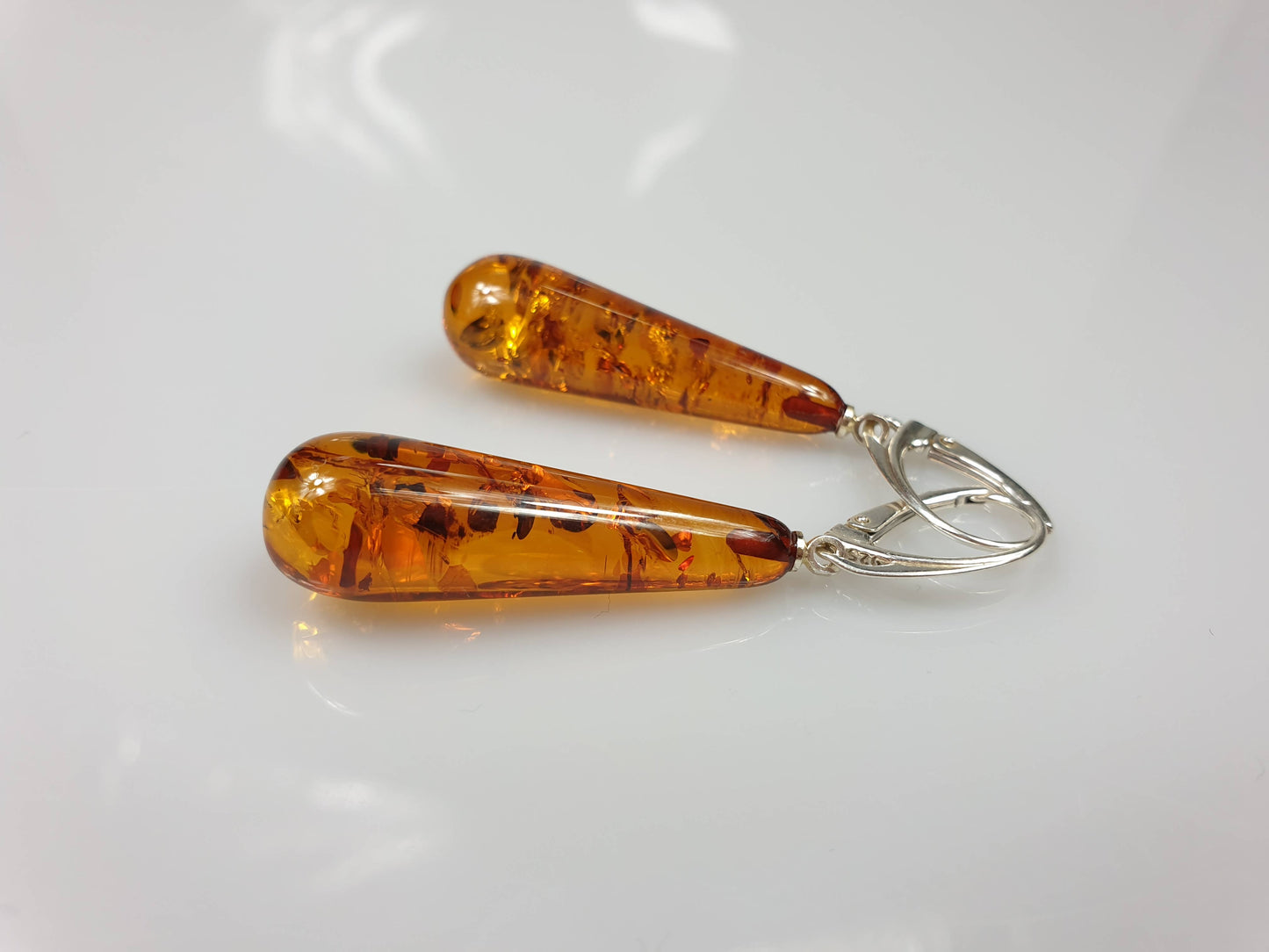 Amber earrings, crystal teardrop