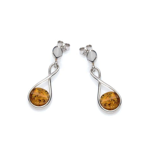 Round earrings made of cognac amber and sterling silver