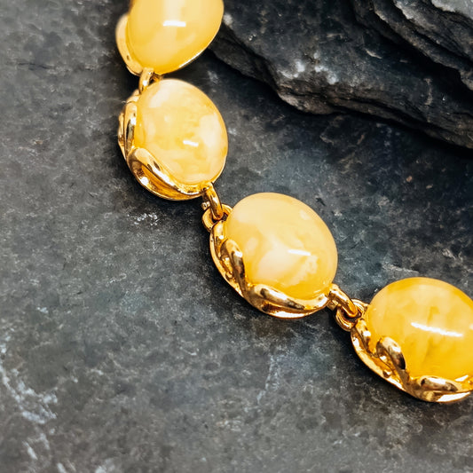 Weißes Bernsteinarmband, vergoldetes Sterlingsilber 925, Butterscotch