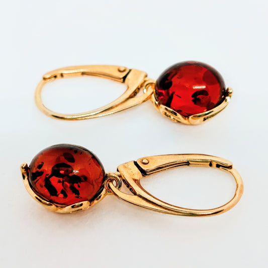 Bernsteinohrringe, cognac, vergoldetes 925 Silber