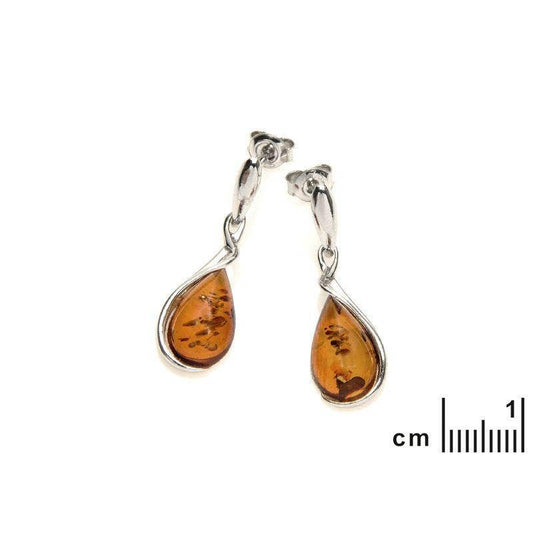 Cognac-Tropfenohrringe aus Bernstein, Sterlingsilber