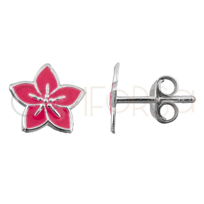 Boucle d'oreille rose hawaïenne 8x8mm argent 925