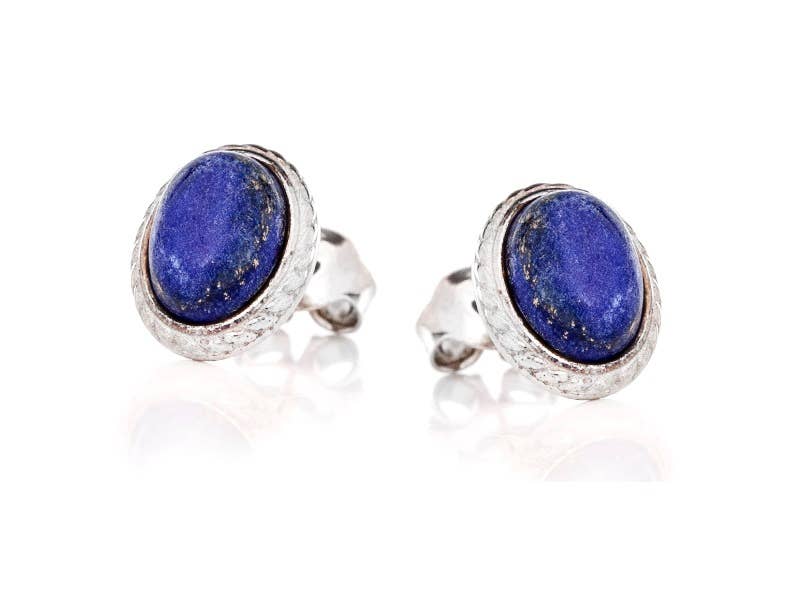 Ovale blaue Lapislazuli-Ohrringe, 925 gealtertes Silber