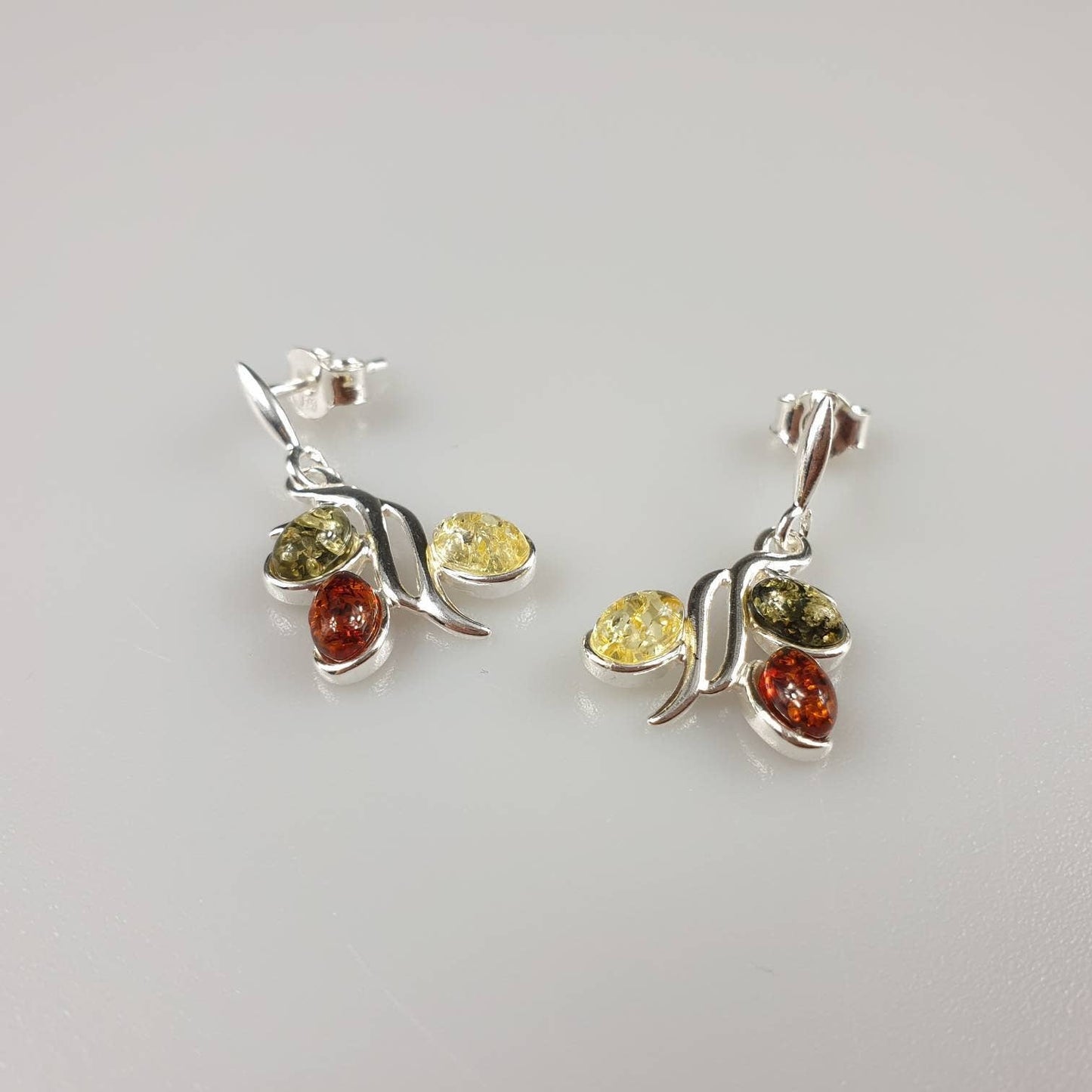 Amber earring Silver stud earrings Small elegant amber