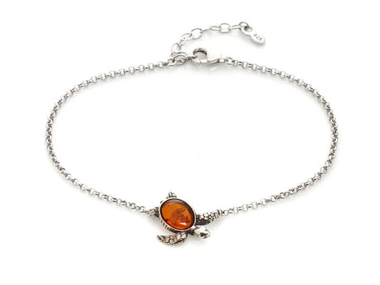 Turtle bracelet made of cognac amber, 925