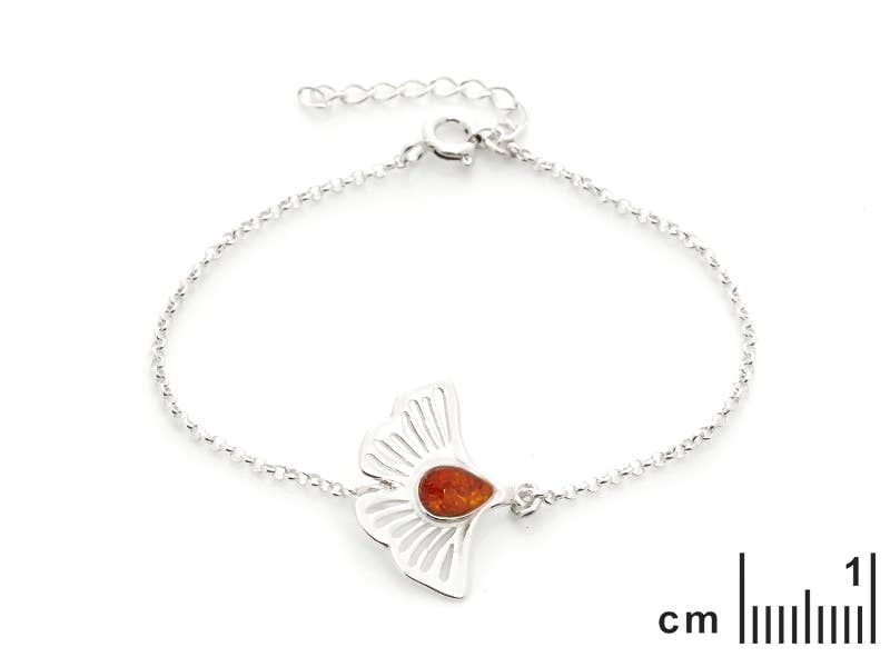 GINKGO-SILBER Armband mit Bernstein