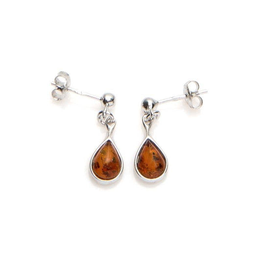 Cognac-Tropfenohrringe aus Bernstein, 925 Sterlingsilber