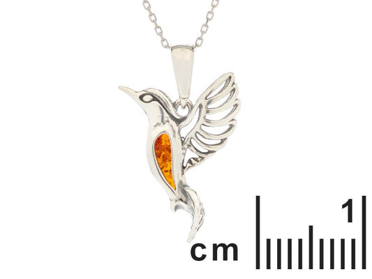 Kolibri-Anhänger aus Cognac-Bernstein, Sterlingsilber
