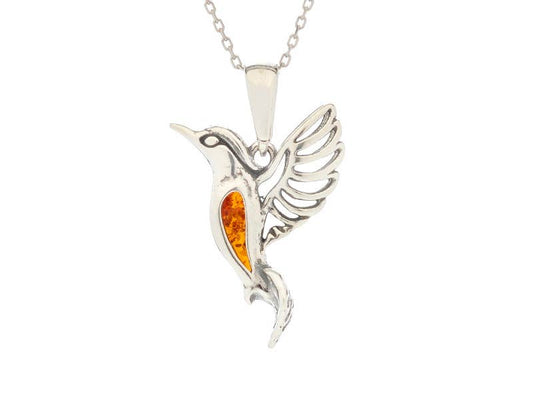 Kolibri-Anhänger aus Cognac-Bernstein, Sterlingsilber