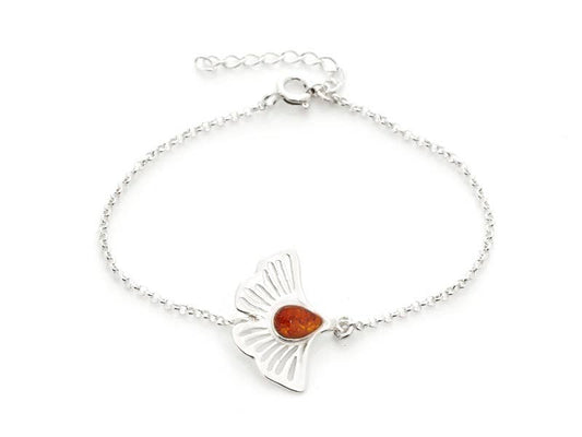 GINKGO-SILBER Armband mit Bernstein