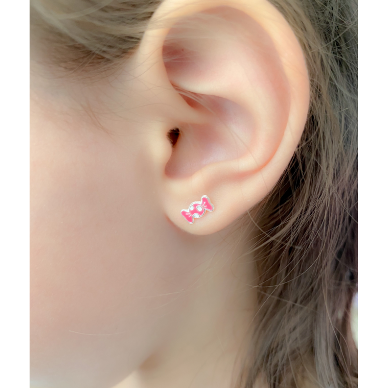 Boucle d'oreille Bonbon Rose 8,5 x 4,5 mm Argent 925