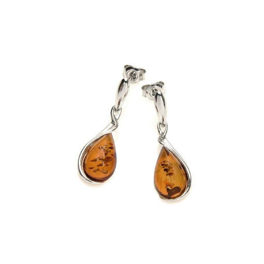 Cognac-Tropfenohrringe aus Bernstein, Sterlingsilber