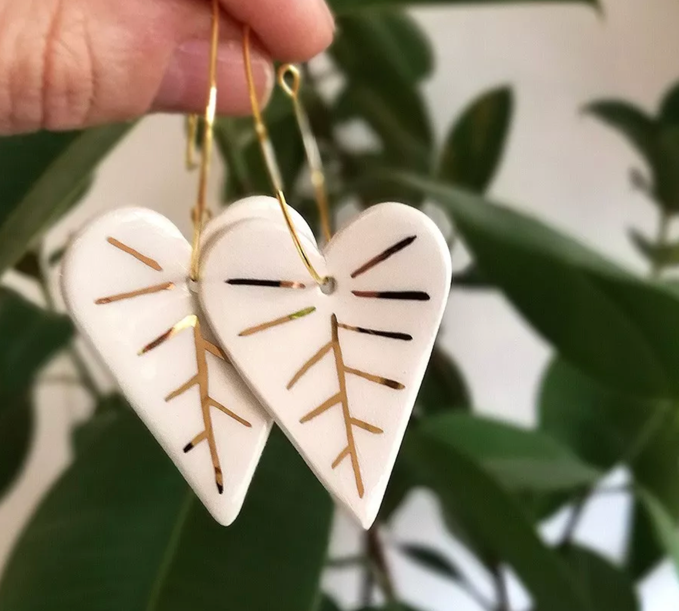 Hoop earrings, white leaf