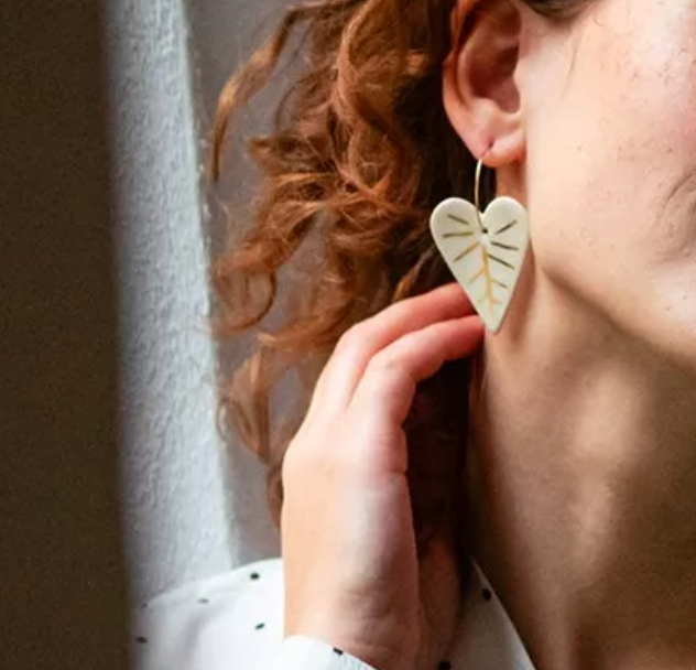 Hoop earrings, white leaf