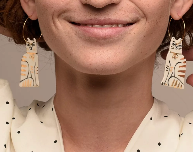 Hoop earrings with tabby cat