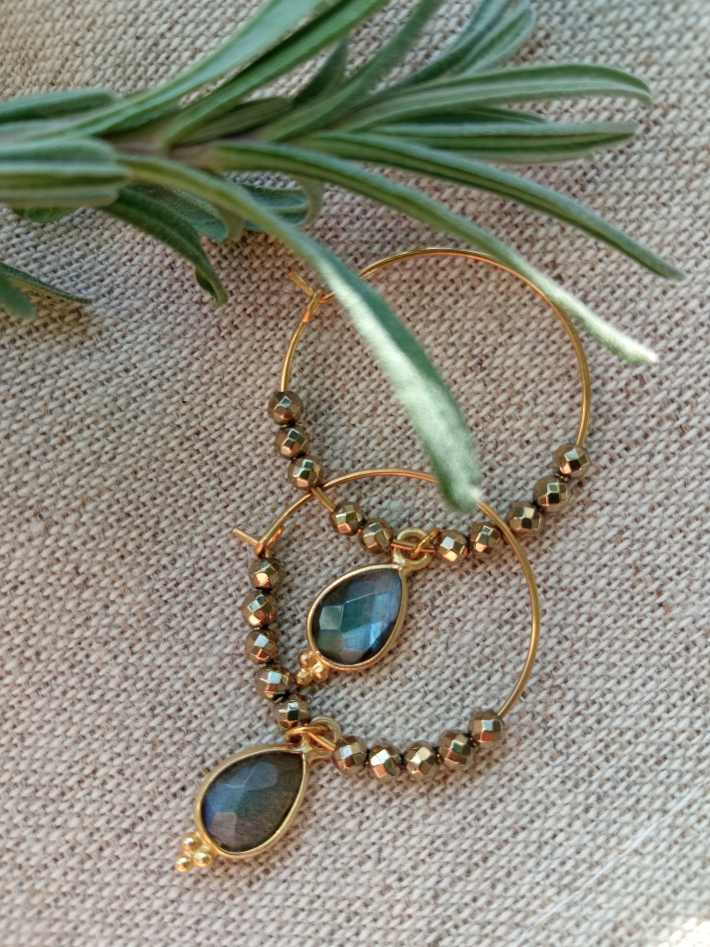 Earrings Pipa, with labradorite