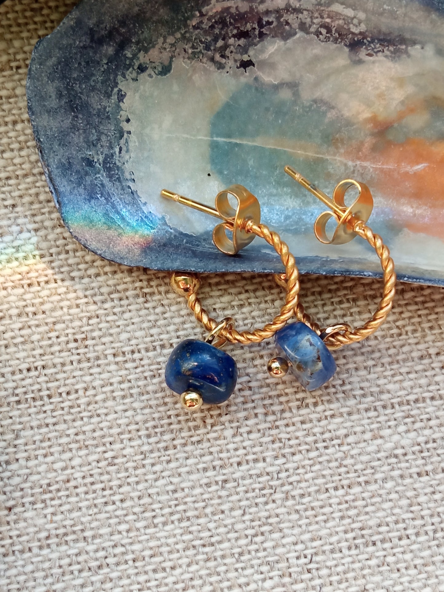 Hoop earrings "Fame", with lapis lazuli