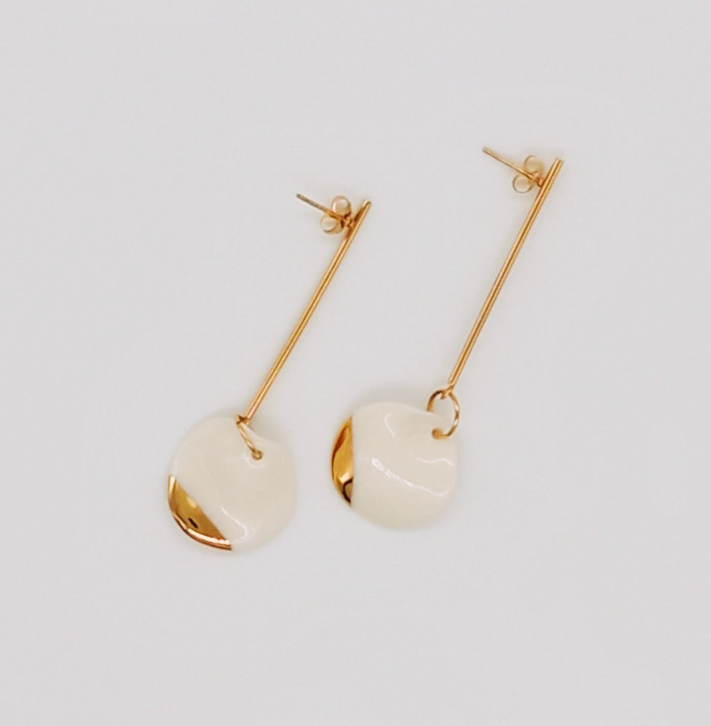 Circle Long Drop Earrings in White &amp; Gold