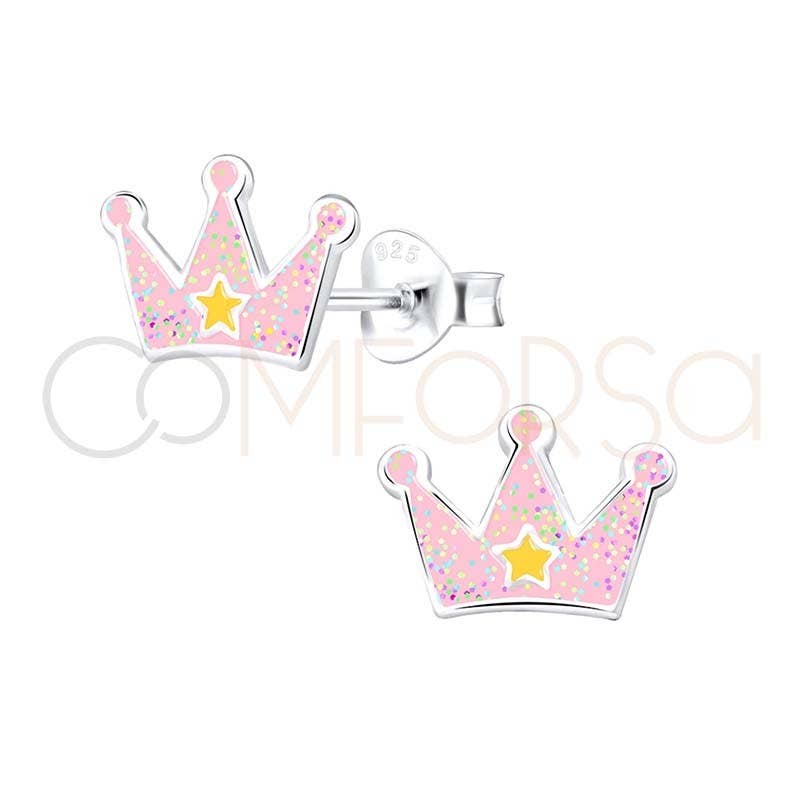 Light pink princess earring with crown motif crown👑, 925 silver