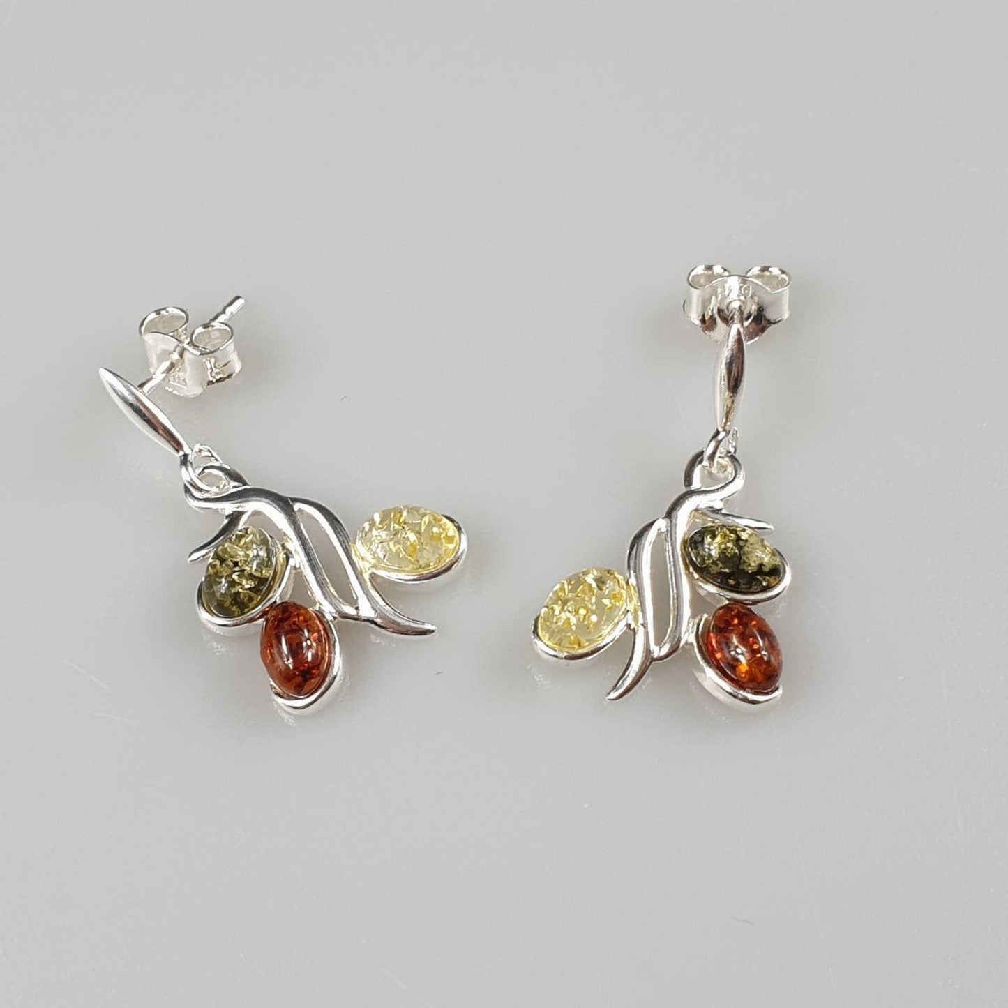 Amber earring Silver stud earrings Small elegant amber