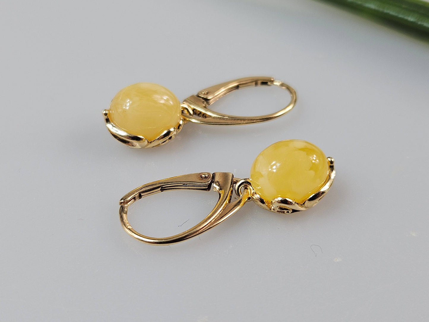 White Baltic amber earrings