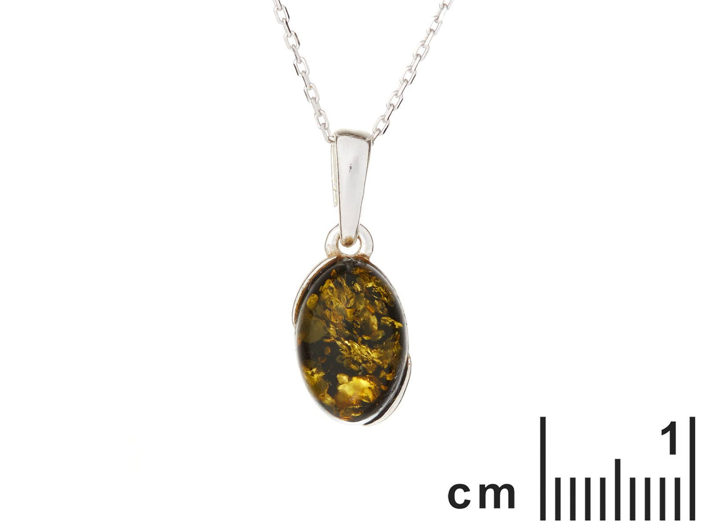 Ovaler grüner Bernsteinanhänger, 925 Sterlingsilber