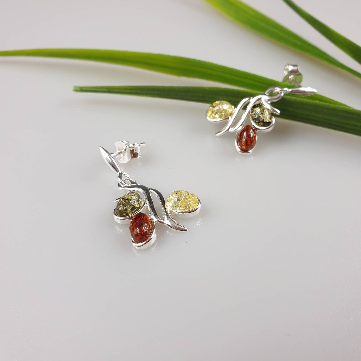 Amber earring Silver stud earrings Small elegant amber