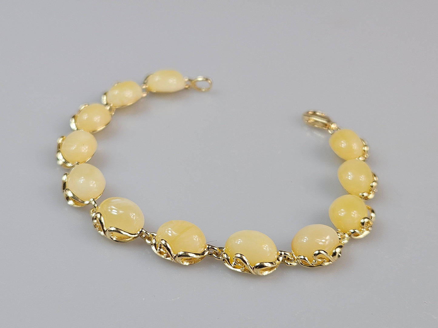 Weißes Bernsteinarmband, vergoldetes Sterlingsilber 925, Butterscotch